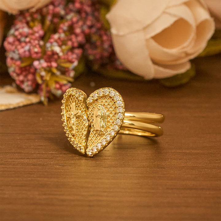 Classic Cross Split Heart Adjustable Ring: A Symbol Of Hope & Eternal Salvation