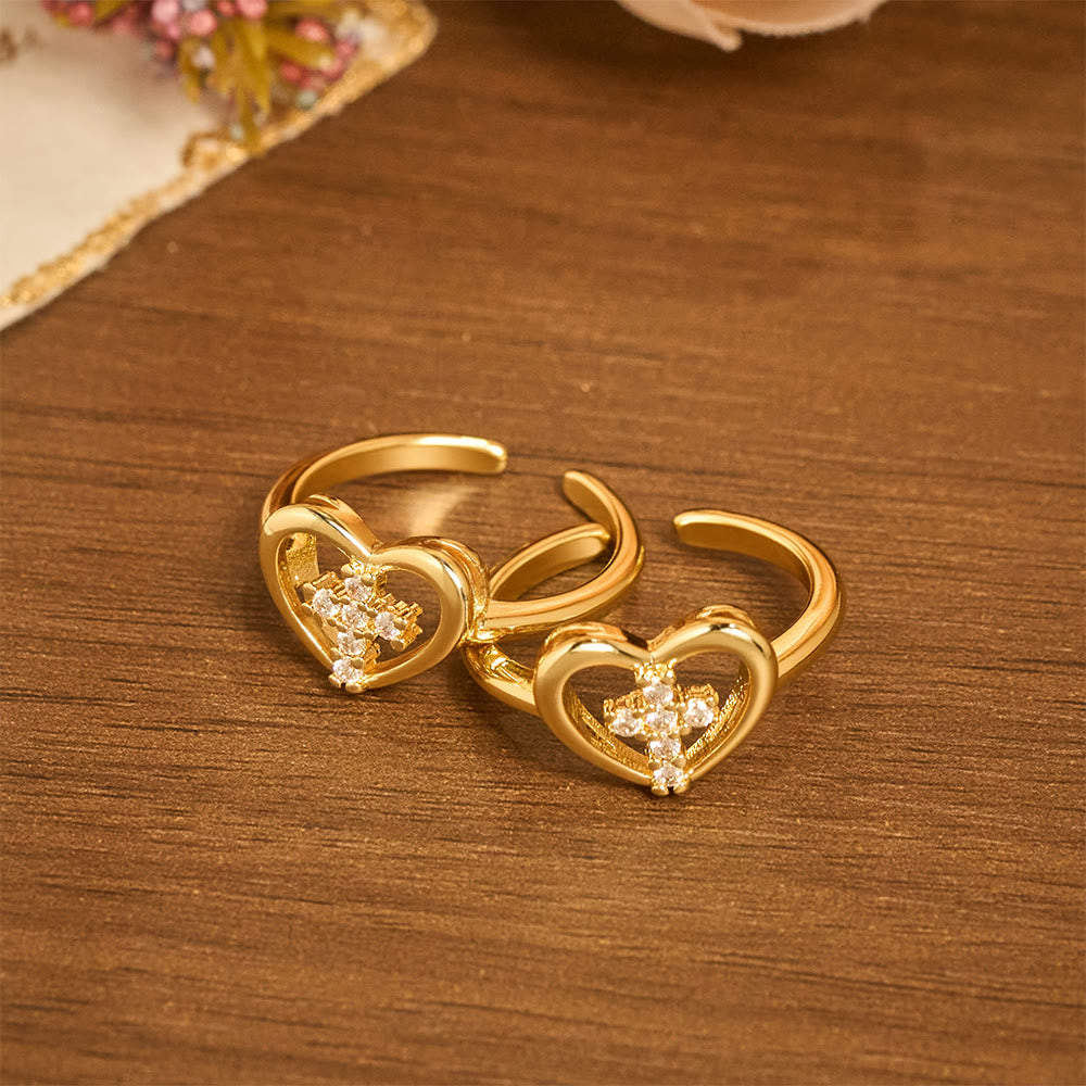 Elegant Heart Cross Open Ring: Emblem Of Devoted Faith & Heavenly Guidance