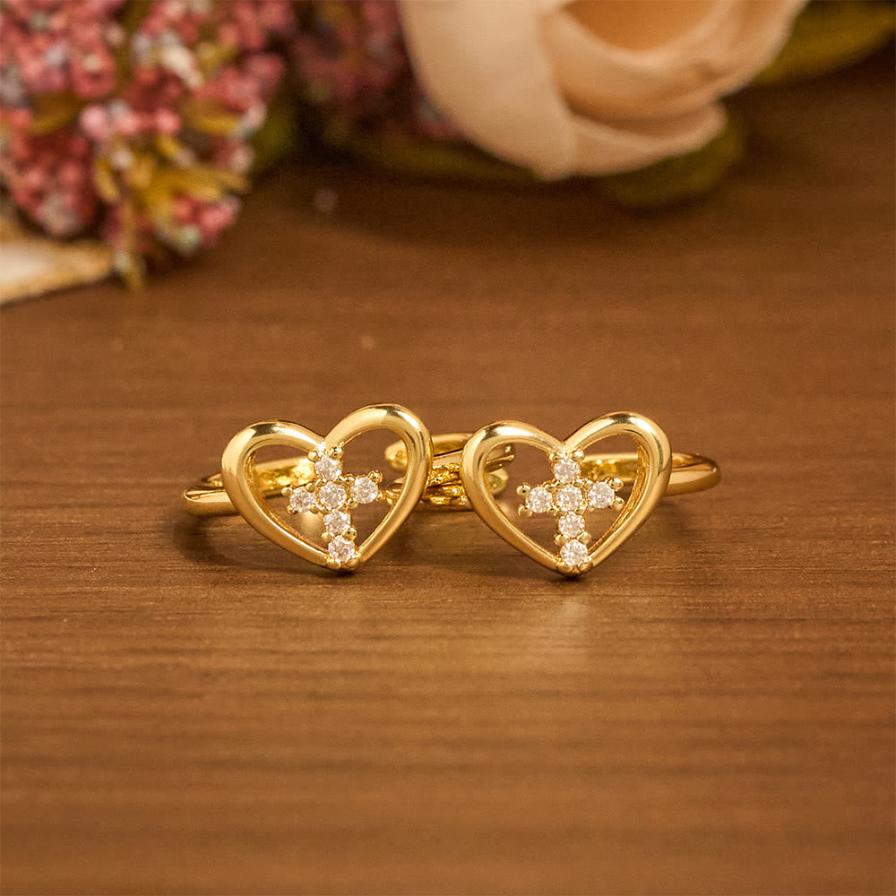 Elegant Heart Cross Open Ring: Emblem Of Devoted Faith & Heavenly Guidance