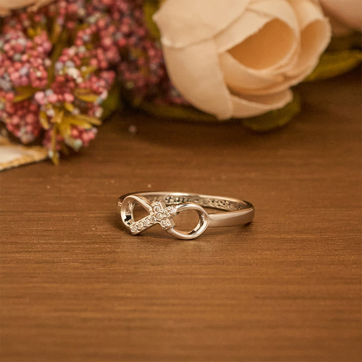 Elegant Infinity Cross Open Ring with Engraving: Emblem of Spiritual Strength & Divine Guidance