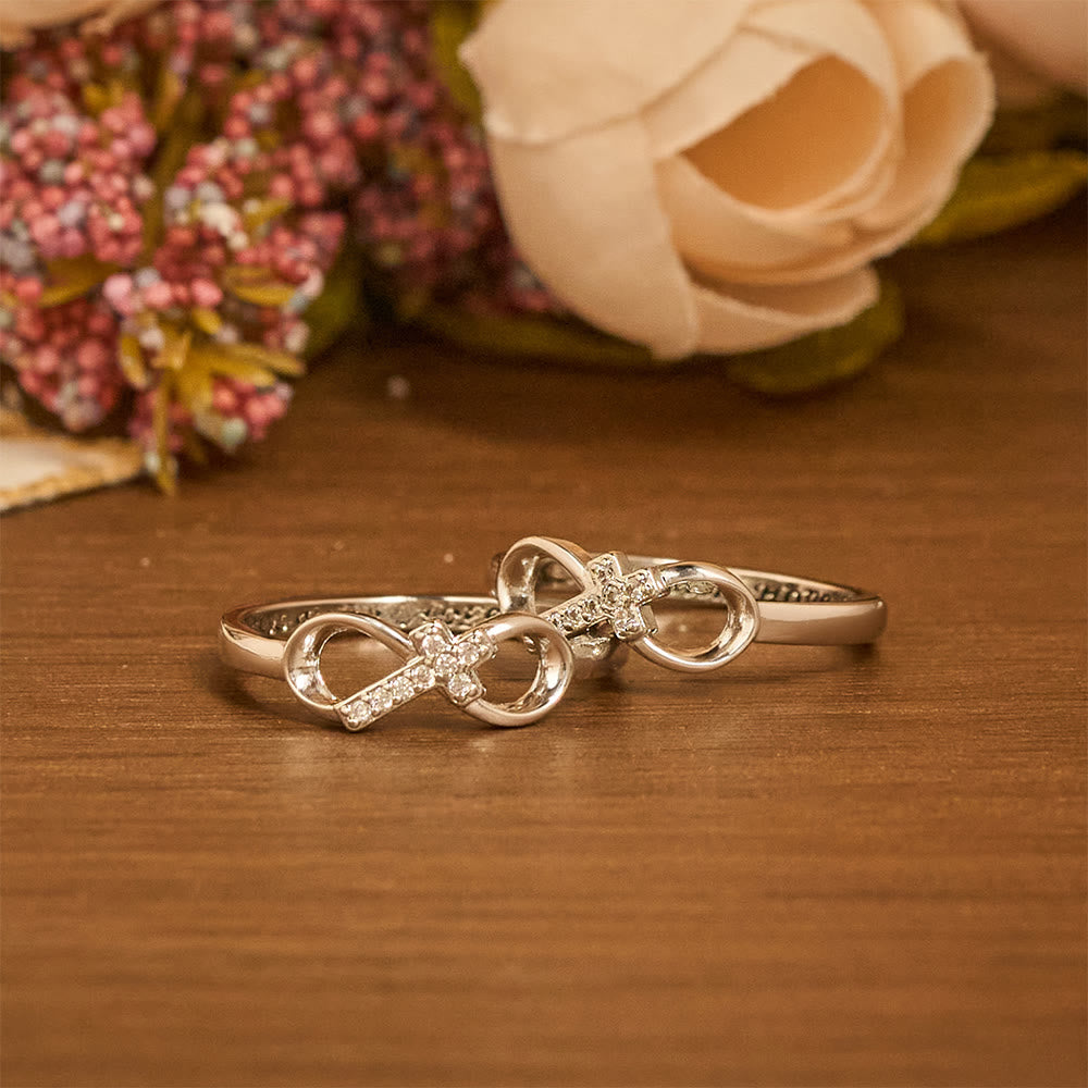 Elegant Infinity Cross Open Ring with Engraving: Emblem of Spiritual Strength & Divine Guidance