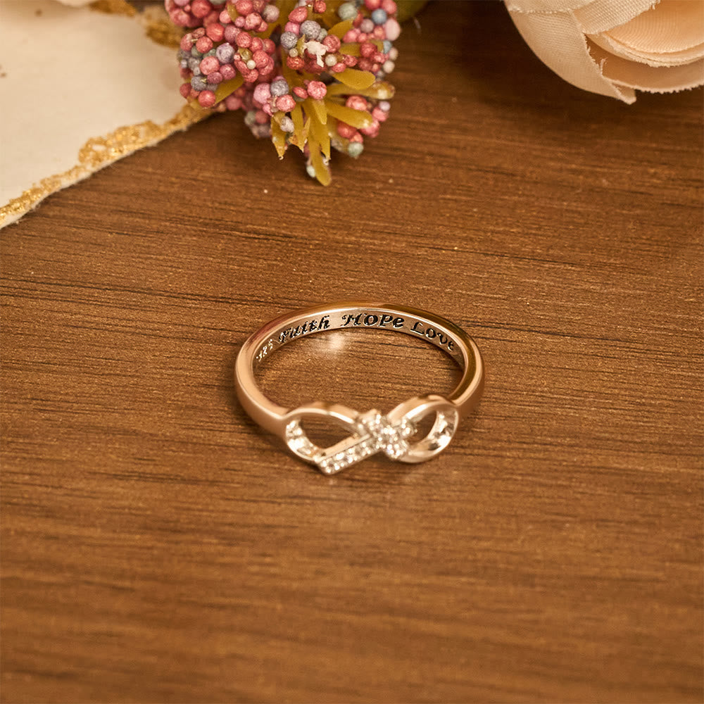 Elegant Infinity Cross Open Ring with Engraving: Emblem of Spiritual Strength & Divine Guidance