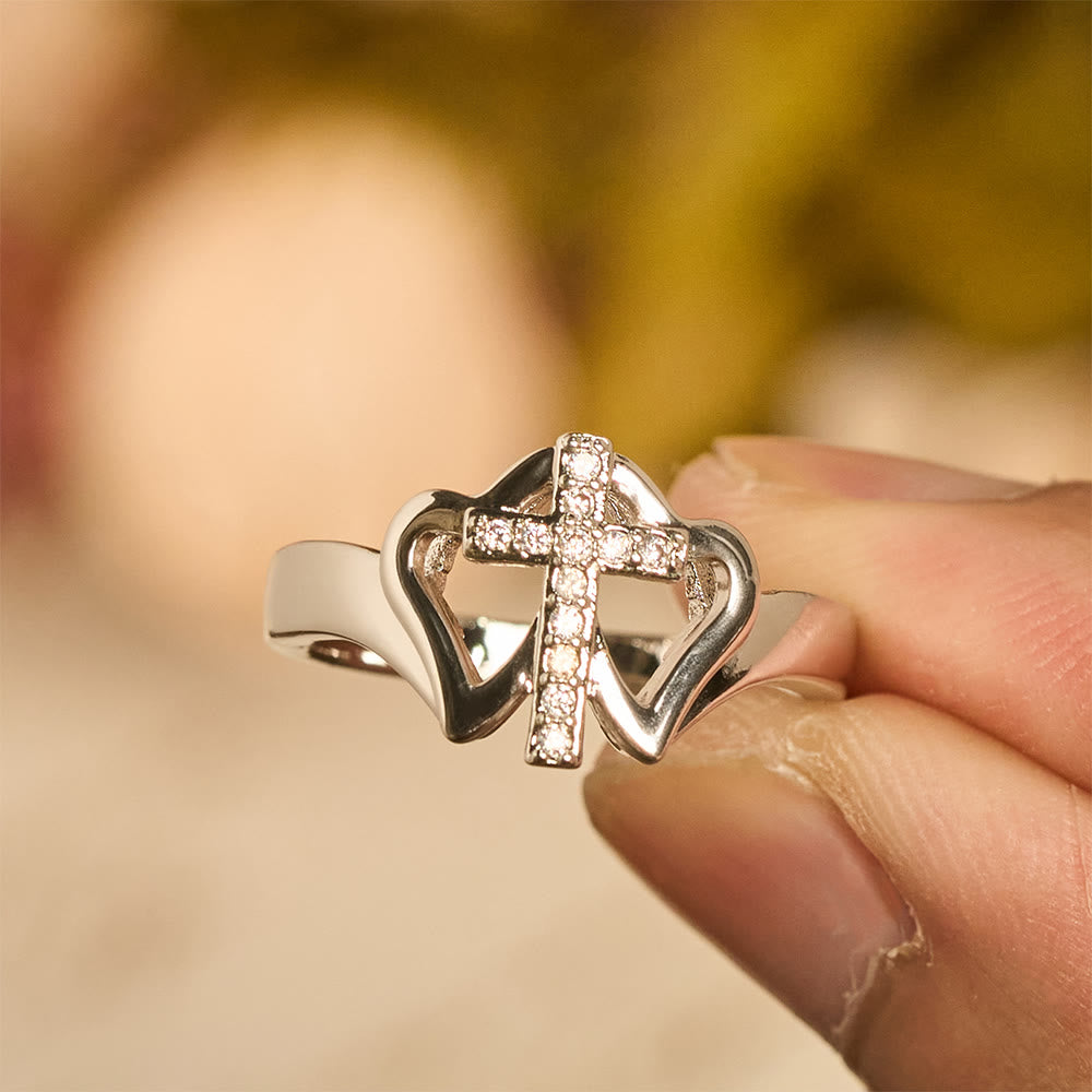 Intricate Twin Hearts Cross Ring: Emblem Of Spiritual Strength & Unwavering Faith