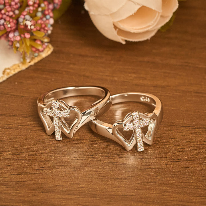 Intricate Twin Hearts Cross Ring: Emblem Of Spiritual Strength & Unwavering Faith