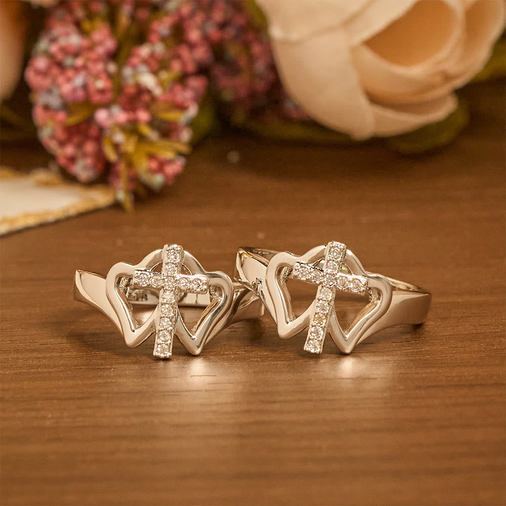 Intricate Twin Hearts Cross Ring: Emblem Of Spiritual Strength & Unwavering Faith