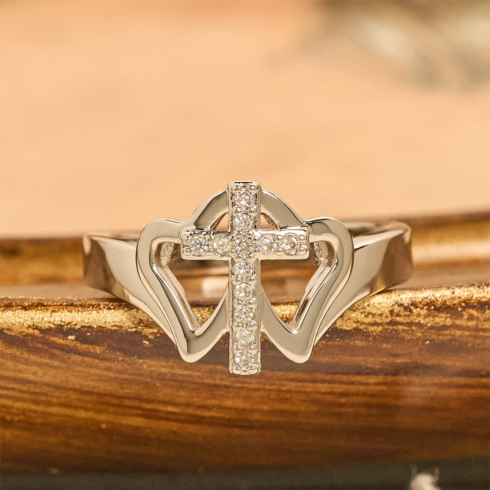 Intricate Twin Hearts Cross Ring: Emblem Of Spiritual Strength & Unwavering Faith