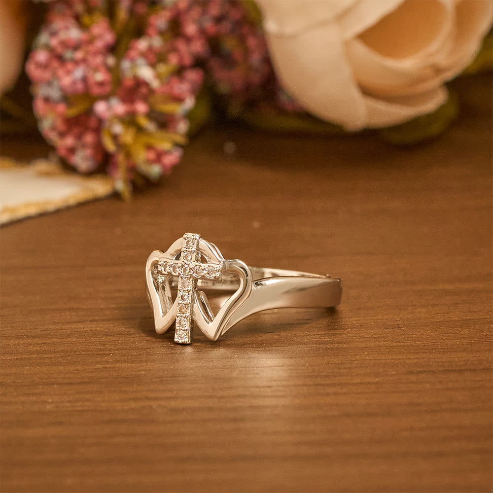Intricate Twin Hearts Cross Ring: Emblem Of Spiritual Strength & Unwavering Faith