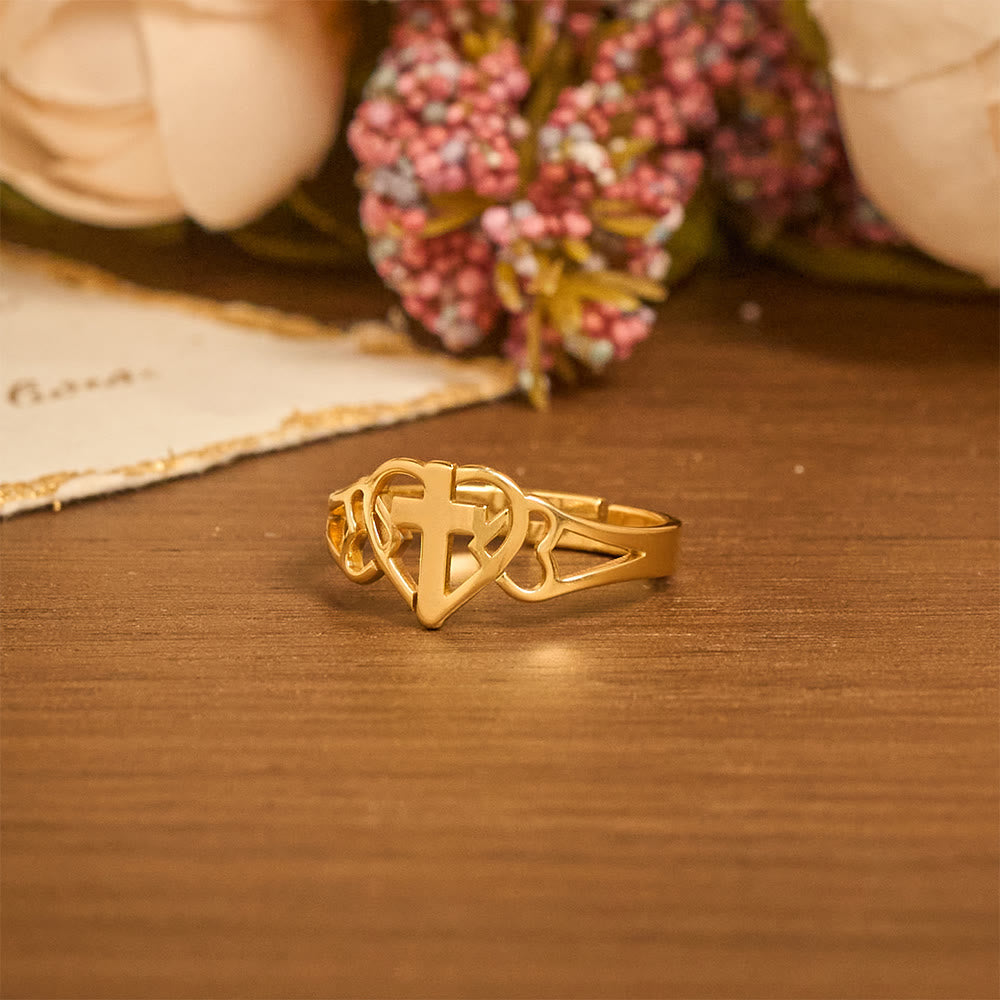 Timeless Heart Cross Adjustable Ring: A Gift Of Grace & Divine Intercession