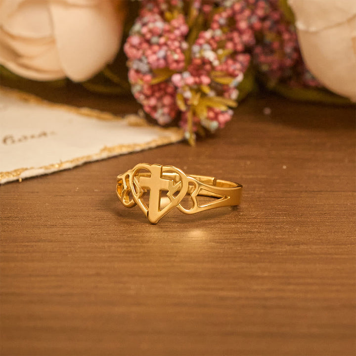 Timeless Heart Cross Adjustable Ring: A Gift Of Grace & Divine Intercession