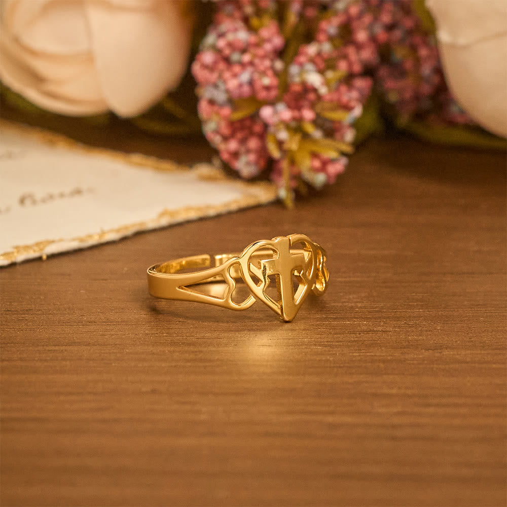 Timeless Heart Cross Adjustable Ring: A Gift Of Grace & Divine Intercession