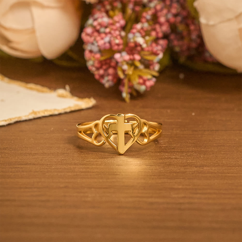 Timeless Heart Cross Adjustable Ring: A Gift Of Grace & Divine Intercession