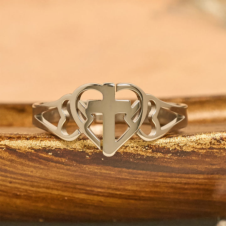 Timeless Heart Cross Adjustable Ring: A Gift Of Grace & Divine Intercession