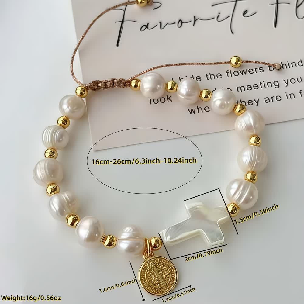 Elegant Saint Benedict Medal Adjustable Glass Bracelet: Spiritual Blessing Jewelry