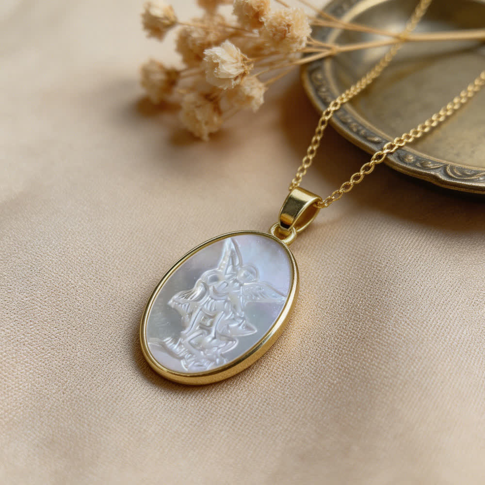 Natural White Pearl Saint Necklace: Sacred Heart, Jesus, Our Lady & St. Michael