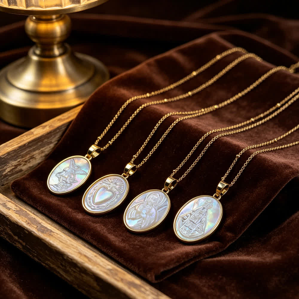 Natural White Pearl Saint Necklace: Sacred Heart, Jesus, Our Lady & St. Michael