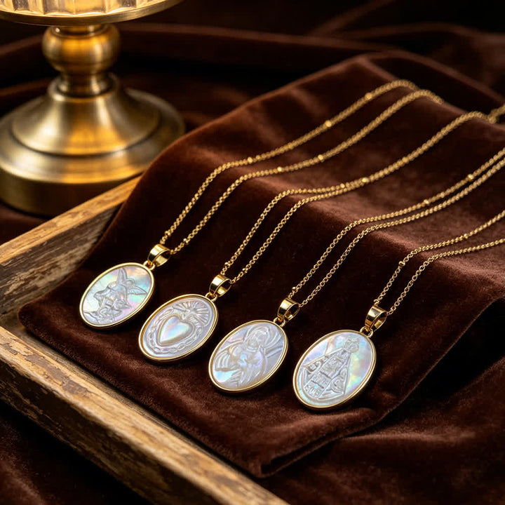 Natural White Pearl Saint Necklace: Sacred Heart, Jesus, Our Lady & St. Michael