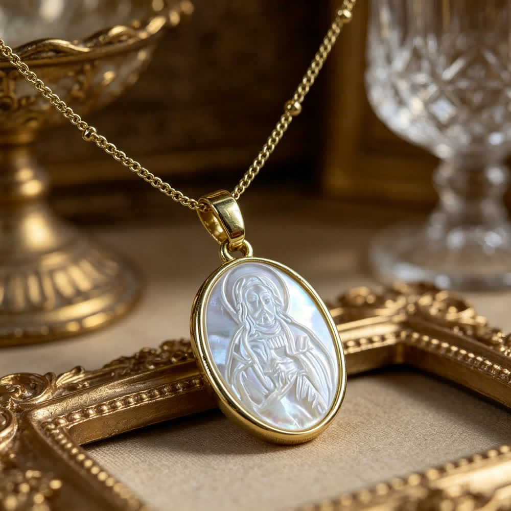 Natural White Pearl Saint Necklace: Sacred Heart, Jesus, Our Lady & St. Michael