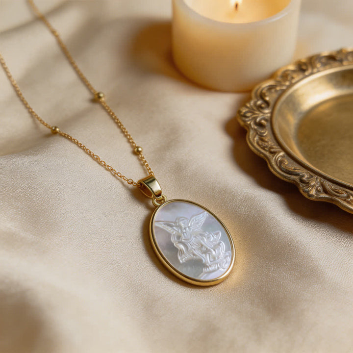 Natural White Pearl Saint Necklace: Sacred Heart, Jesus, Our Lady & St. Michael