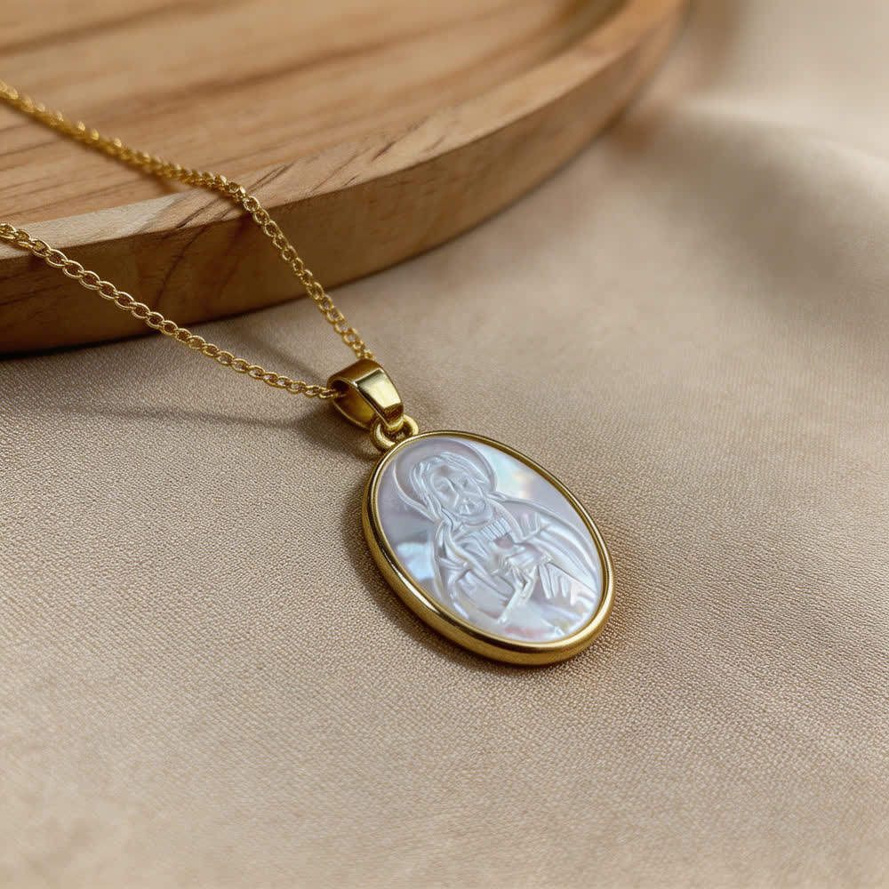 Natural White Pearl Saint Necklace: Sacred Heart, Jesus, Our Lady & St. Michael