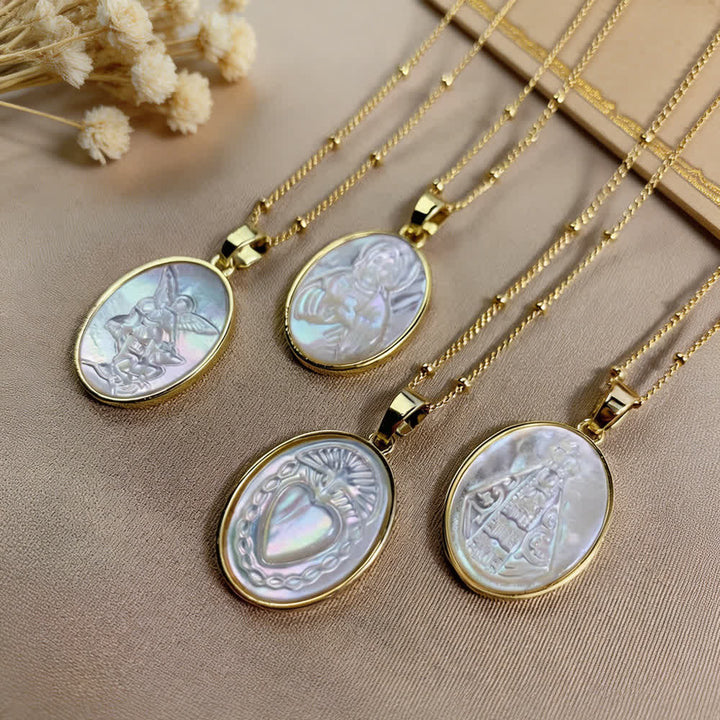 Natural White Pearl Saint Necklace: Sacred Heart, Jesus, Our Lady & St. Michael