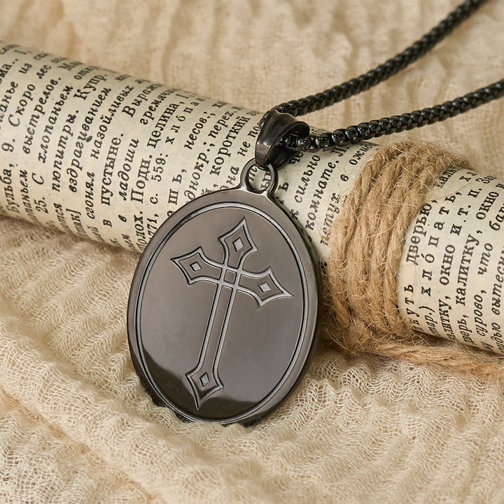 Tri-Color Sacred Heart & Cross Dual-Sided Medallion Necklace: Emblem of Divine Love