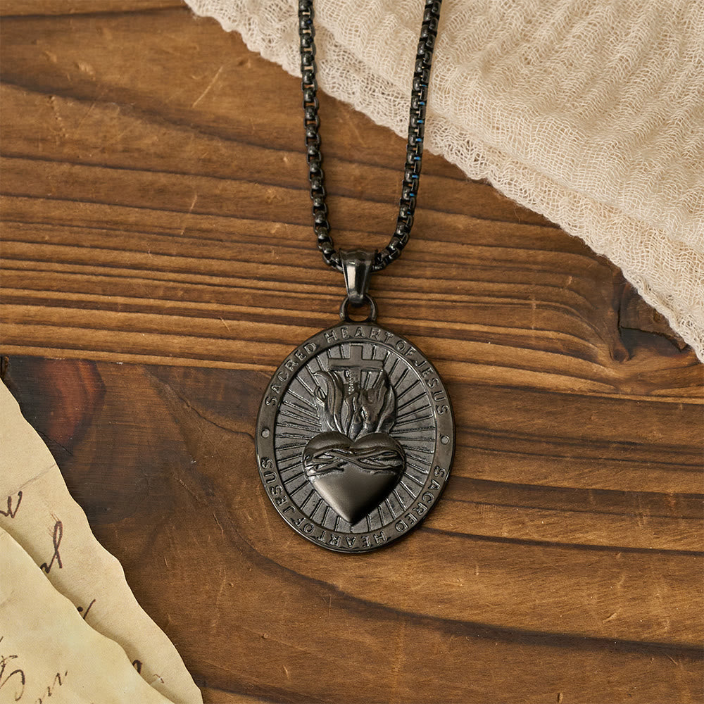 Tri-Color Sacred Heart & Cross Dual-Sided Medallion Necklace: Emblem of Divine Love