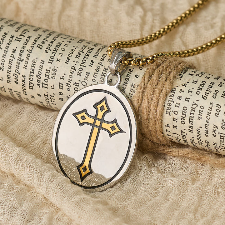 Tri-Color Sacred Heart & Cross Dual-Sided Medallion Necklace: Emblem of Divine Love