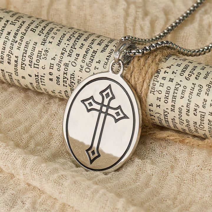 Tri-Color Sacred Heart & Cross Dual-Sided Medallion Necklace: Emblem of Divine Love