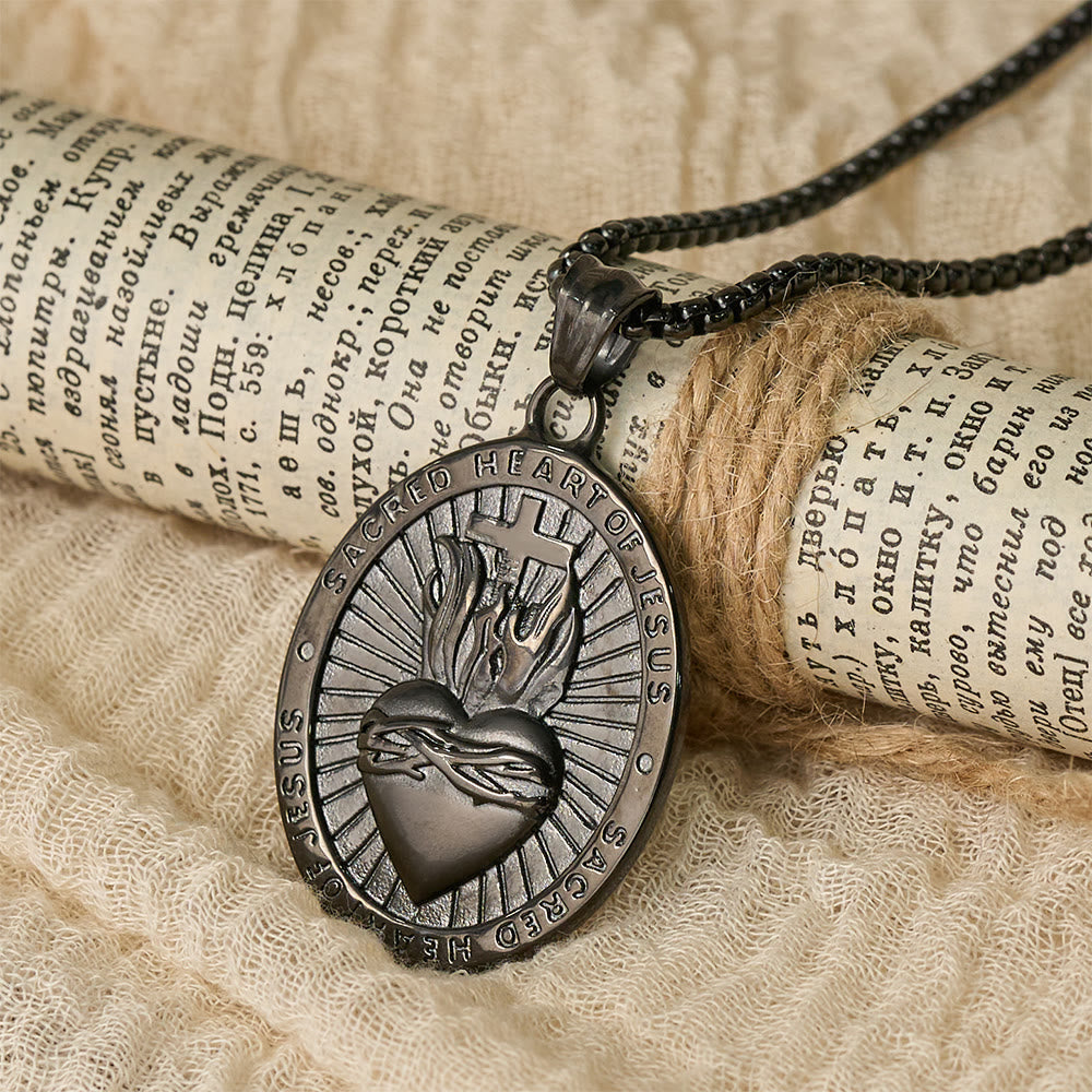 Tri-Color Sacred Heart & Cross Dual-Sided Medallion Necklace: Emblem of Divine Love