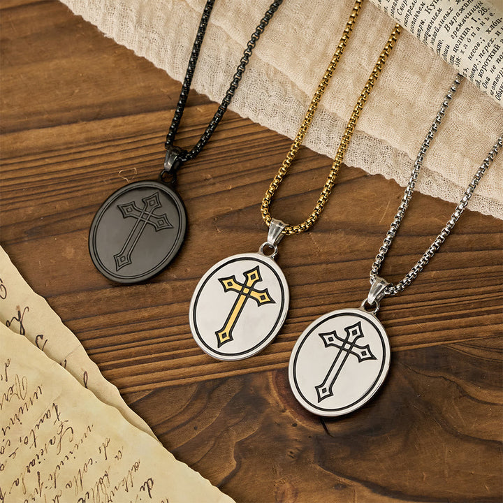 Tri-Color Sacred Heart & Cross Dual-Sided Medallion Necklace: Emblem of Divine Love