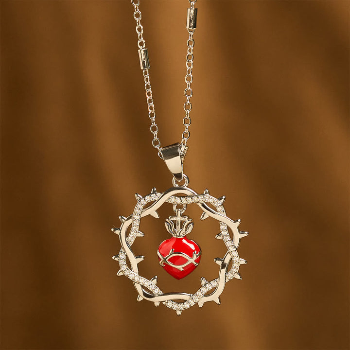 Thorn-Wreathed Sacred Heart Dual-Tone Necklace: Emblem of Divine Love