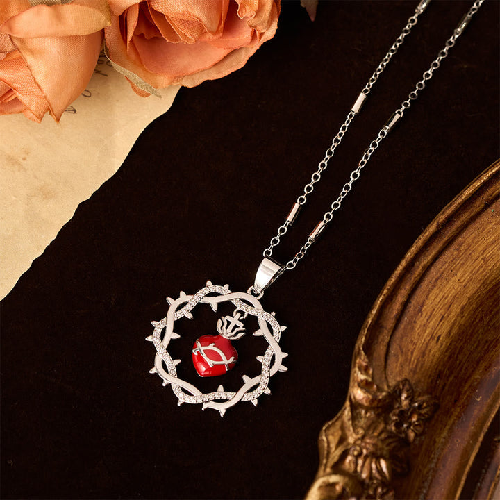 Thorn-Wreathed Sacred Heart Dual-Tone Necklace: Emblem of Divine Love