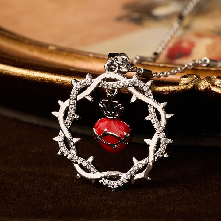 Thorn-Wreathed Sacred Heart Dual-Tone Necklace: Emblem of Divine Love
