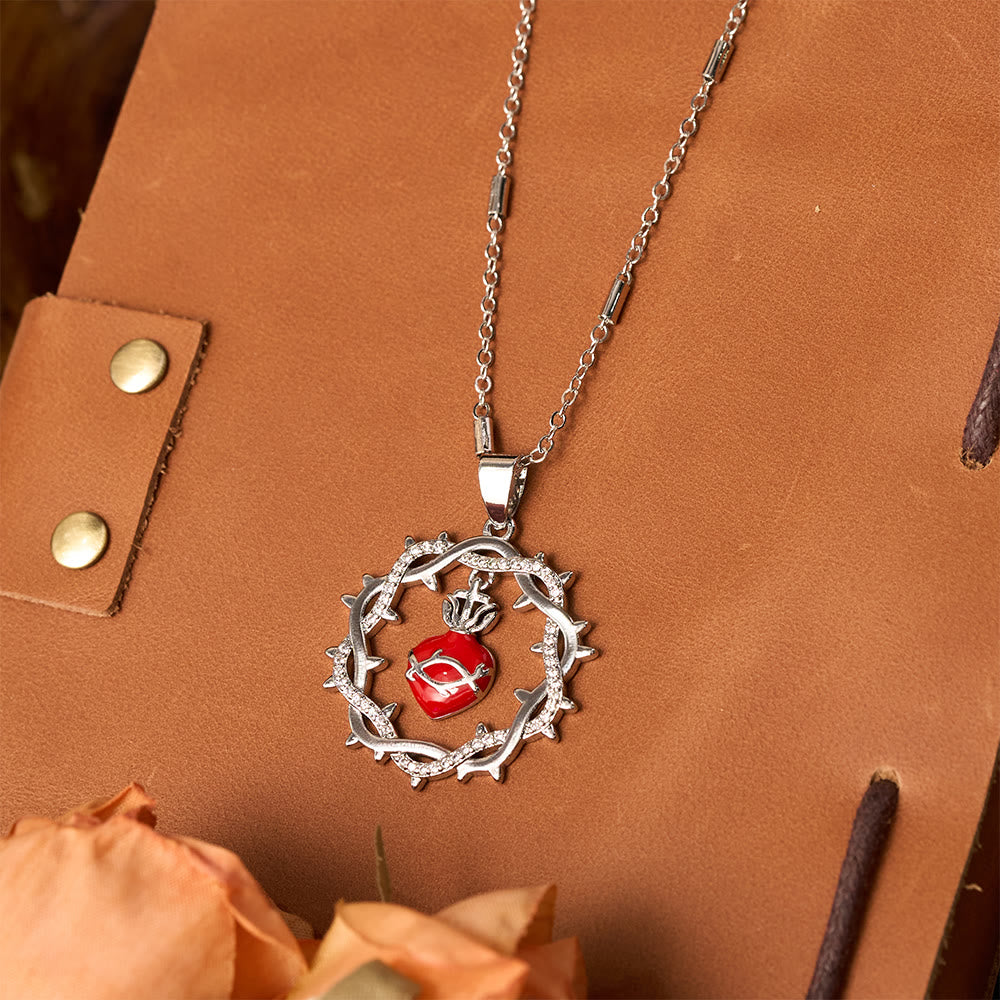 Thorn-Wreathed Sacred Heart Dual-Tone Necklace: Emblem of Divine Love