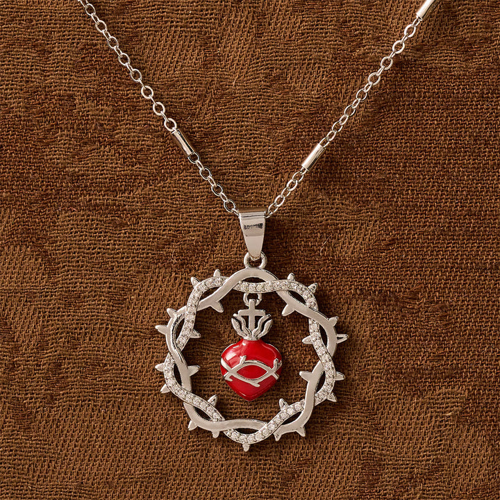 Thorn-Wreathed Sacred Heart Dual-Tone Necklace: Emblem of Divine Love