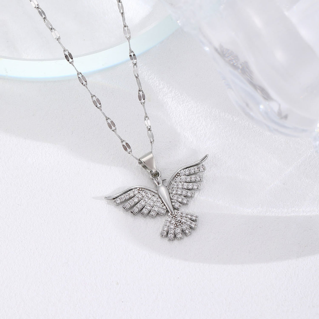 Sparkling Holy Spirit Dove Winged Necklace: Emblem of Divine Guidance