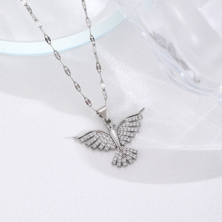 Sparkling Holy Spirit Dove Winged Necklace: Emblem of Divine Guidance
