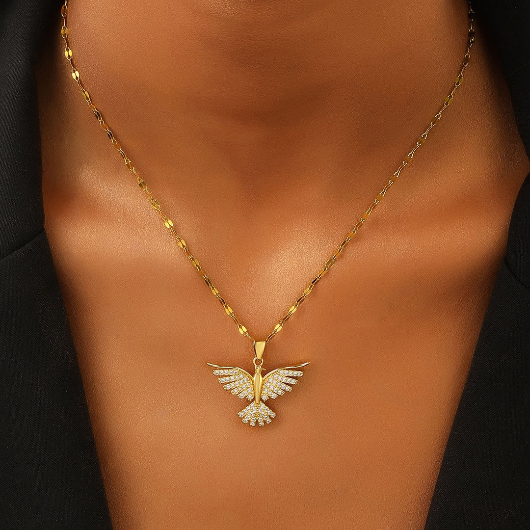 Sparkling Holy Spirit Dove Winged Necklace: Emblem of Divine Guidance