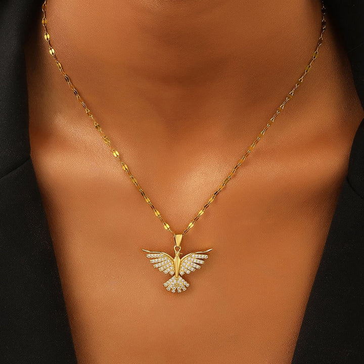 Sparkling Holy Spirit Dove Winged Necklace: Emblem of Divine Guidance