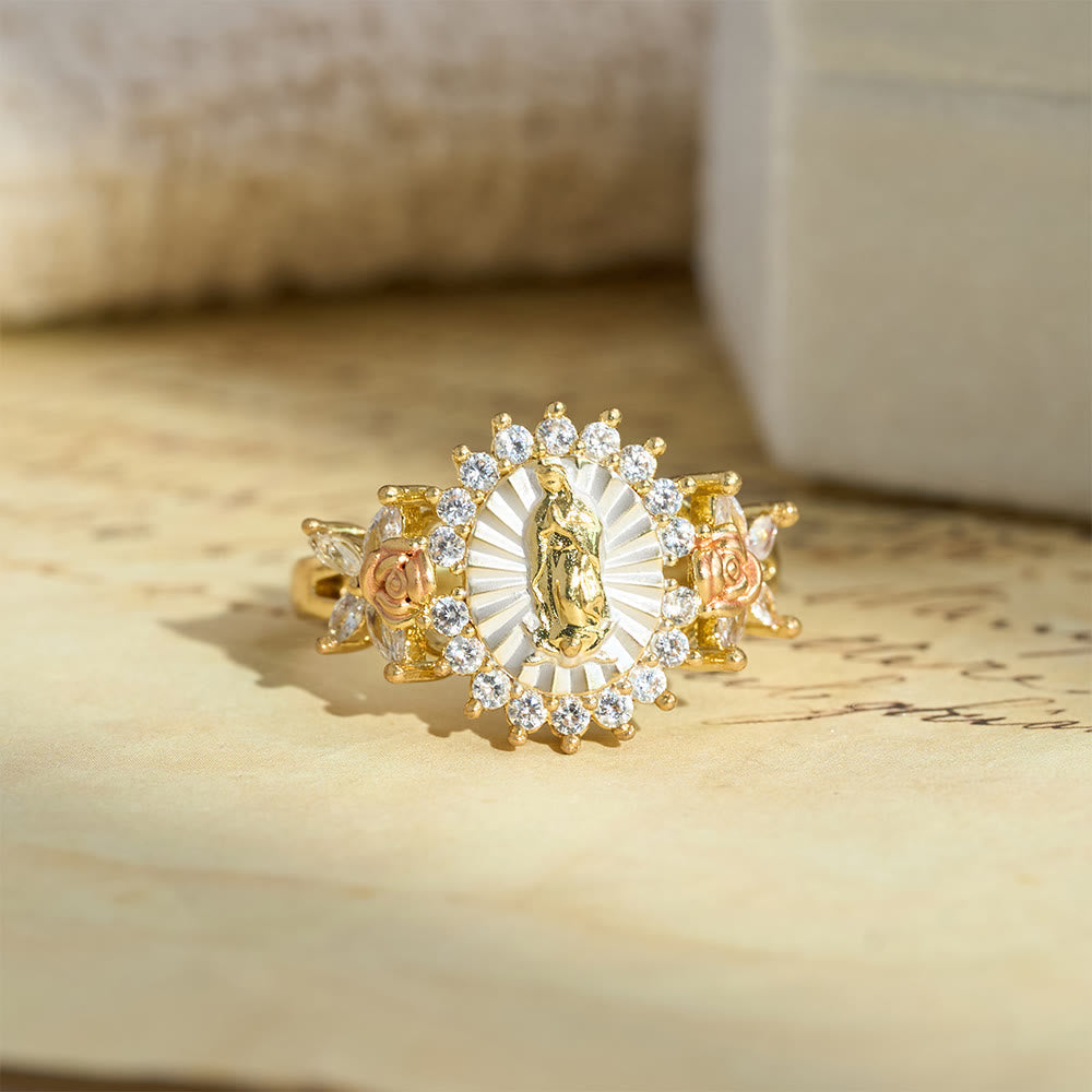 Floral Rose Radiant Our Lady Zircon Ring: Carry the Light of Maternal Love
