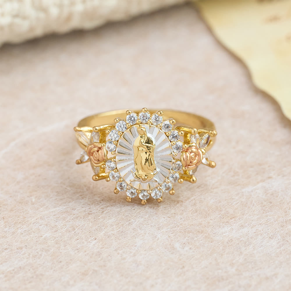 Floral Rose Radiant Our Lady Zircon Ring: Carry the Light of Maternal Love