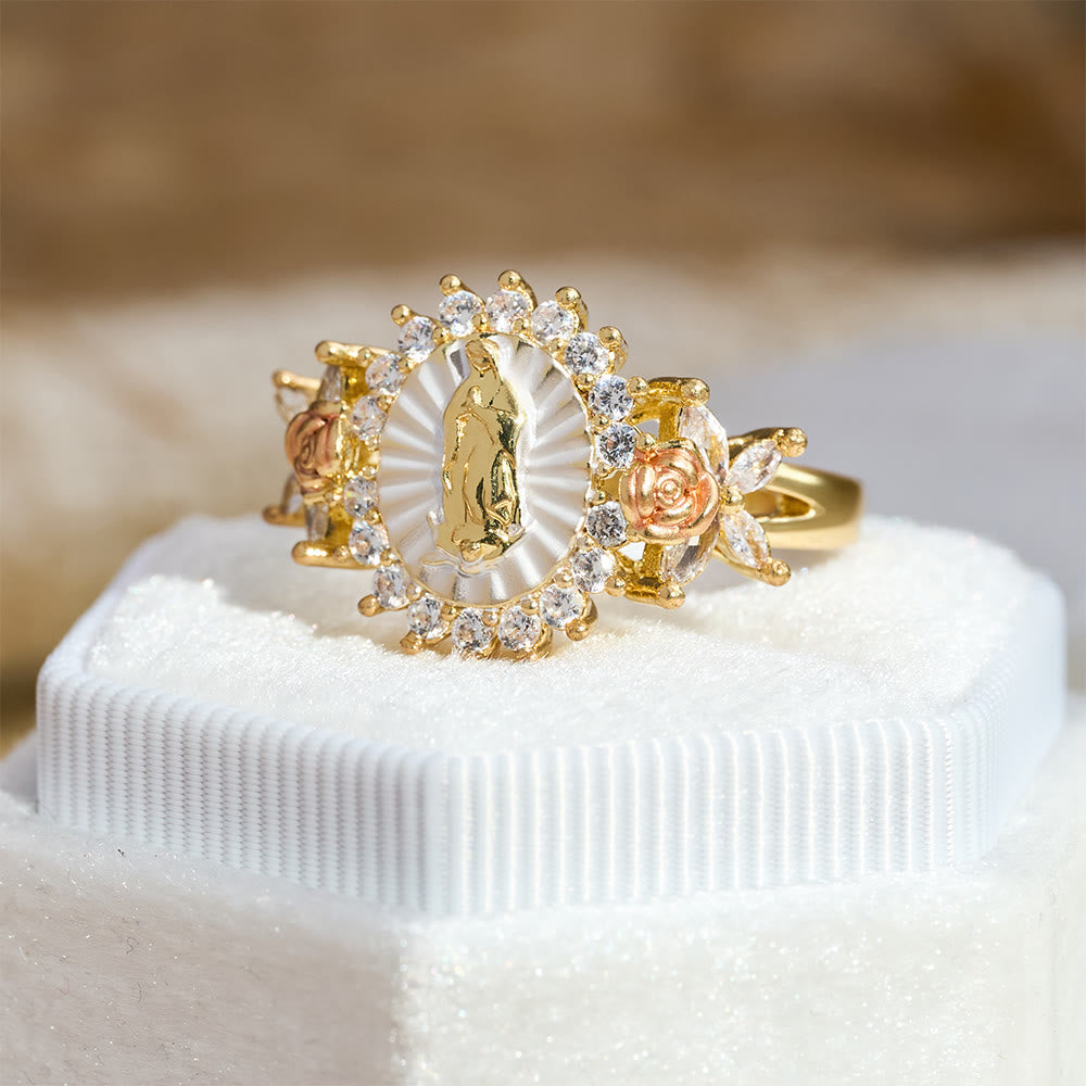 Floral Rose Radiant Our Lady Zircon Ring: Carry the Light of Maternal Love
