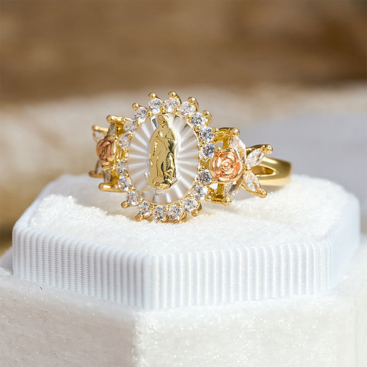 Floral Rose Radiant Our Lady Zircon Ring: Carry the Light of Maternal Love