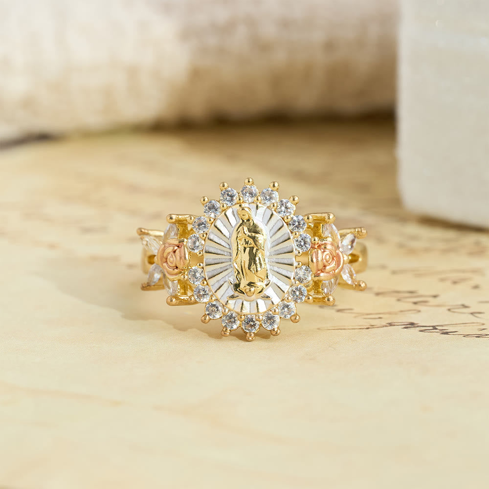 Floral Rose Radiant Our Lady Zircon Ring: Carry the Light of Maternal Love