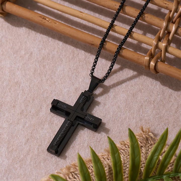 Three-Color Dual-Layer Twisted Steel Core Cross Necklace: Light of Divine Faith in Every Wear