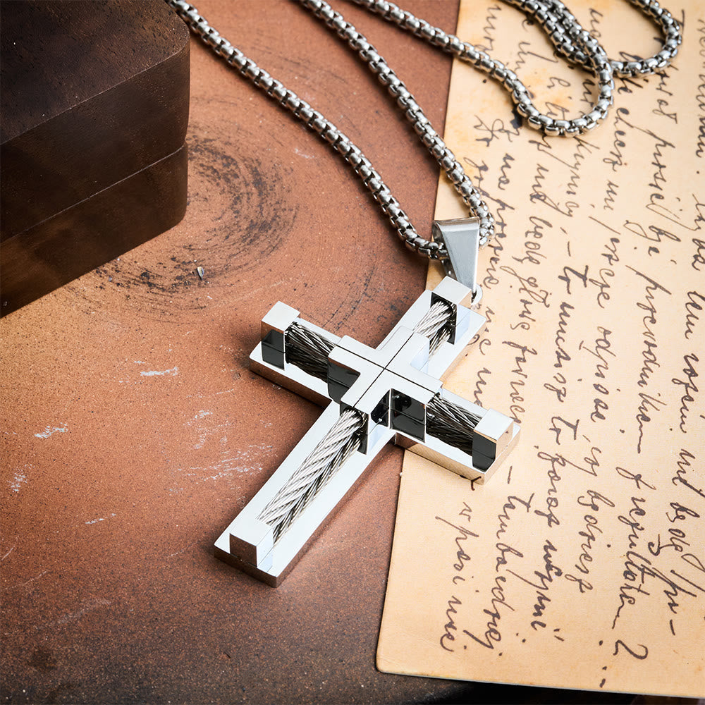 Three-Color Dual-Layer Twisted Steel Core Cross Necklace: Light of Divine Faith in Every Wear