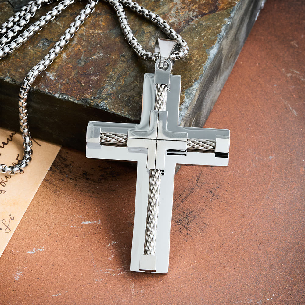 Three-Color Dual-Layer Twisted Steel Core Cross Necklace: Light of Divine Faith in Every Wear