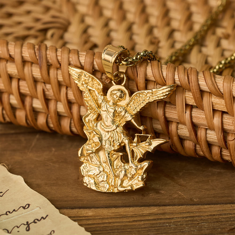 Dual-Color St. Michael Archangel Pendant Necklace: Emblem of Divine Protection