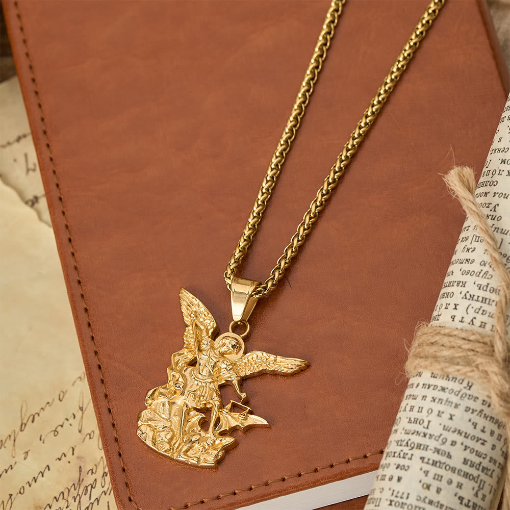 Dual-Color St. Michael Archangel Pendant Necklace: Emblem of Divine Protection