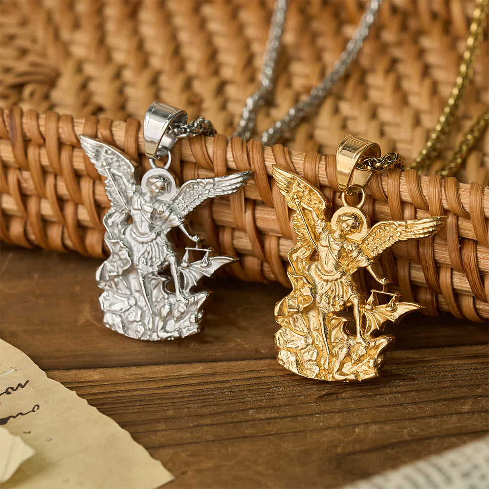 Dual-Color St. Michael Archangel Pendant Necklace: Emblem of Divine Protection